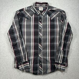 Levis Shirt Adult‎ Large Gray Plaid Pearl Snap Western Long Sleeve Cotton Mens